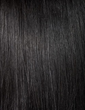 Outre Peruvian half wig worn on model showing natural volume and quick styling