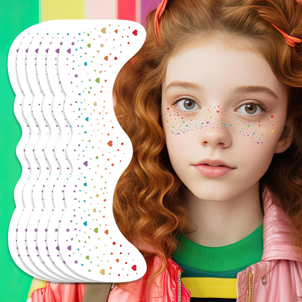 Ovasorve front packaging showing 8 sheets of rainbow heart freckle stickers and product info