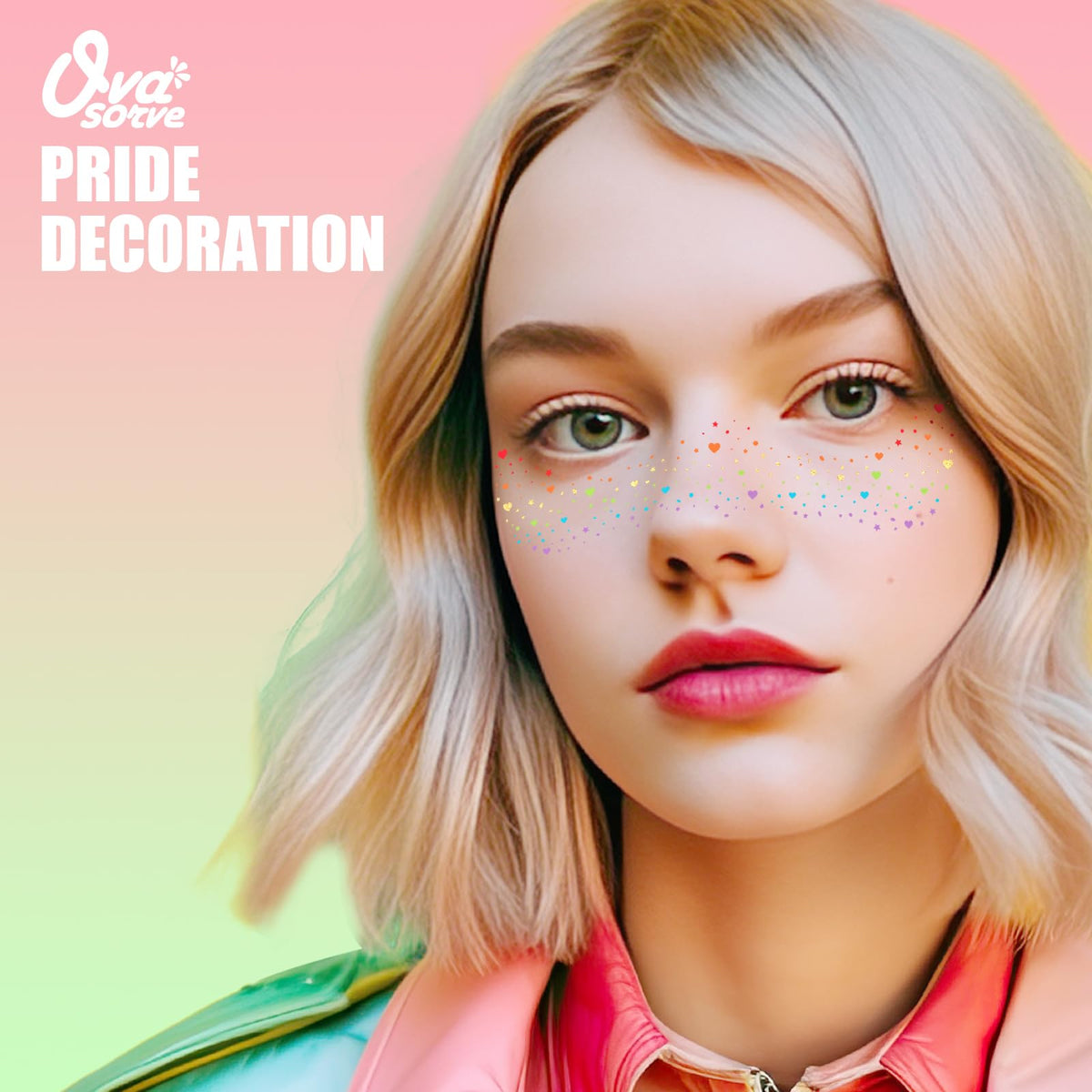 Ovasorve heart freckles on model at Pride-wedding scene conveying durable celebration wear