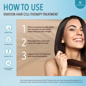 Ovation Hair being applied to damp hair to strengthen strands and reduce breakage