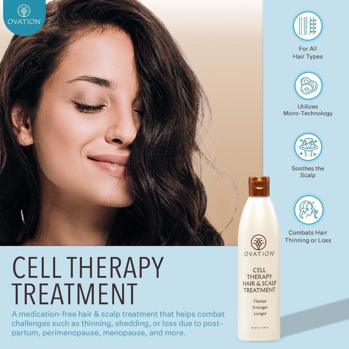 Ovation Hair pump bottle detail demonstrating easy, mess-free dispensing