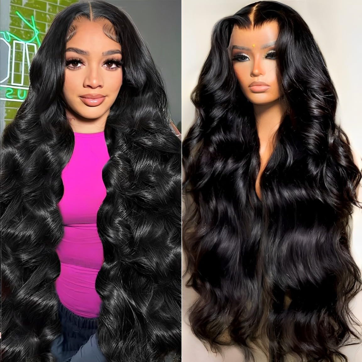 oveflect front packaging showing natural-looking body wave wig and benefit of ready-to-wear
