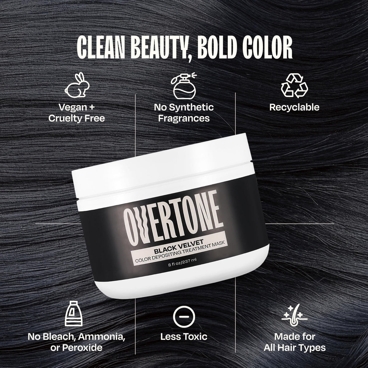 oVertone before and after comparison showing deeper black tone and shine