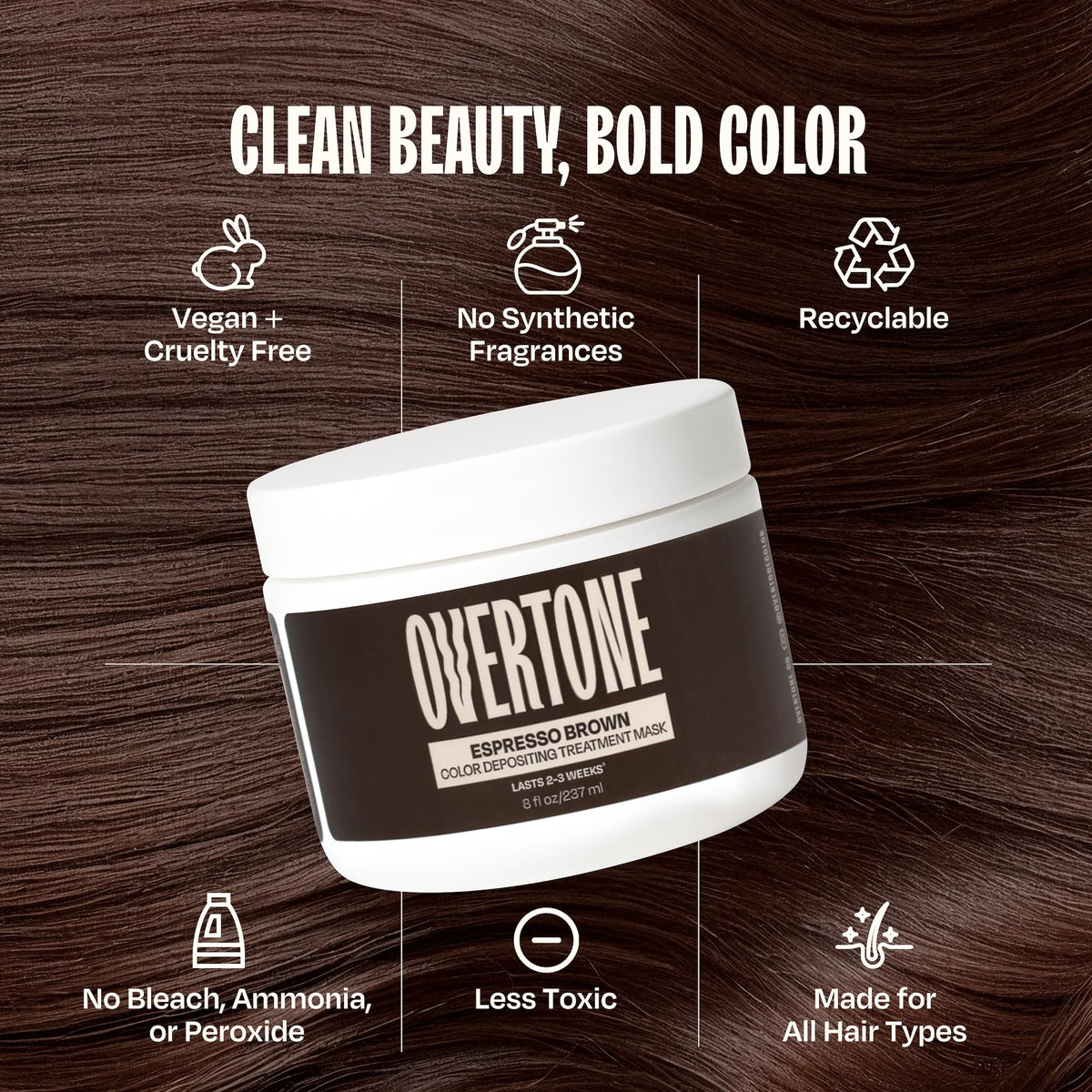 oVertone before and after photos showing refreshed brown tone and improved shine