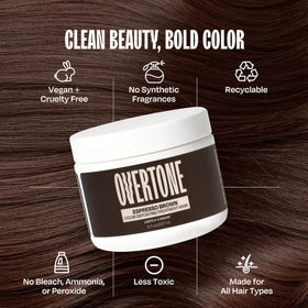 oVertone before and after photos showing refreshed brown tone and improved shine