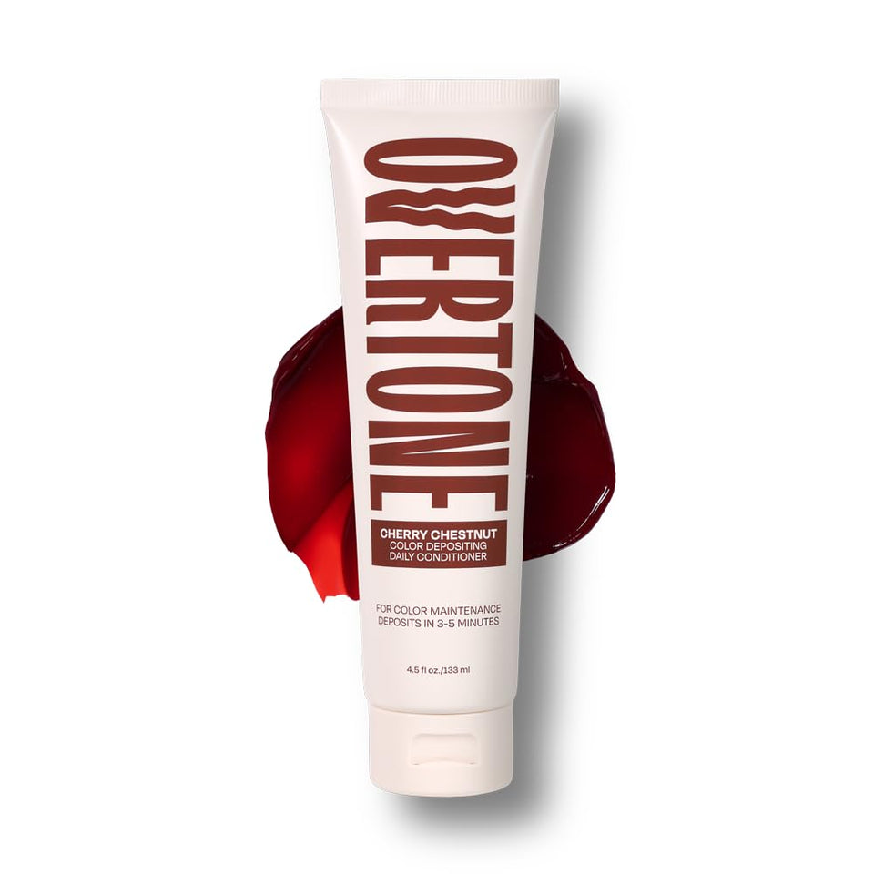 oVertone bottle front label showing cherry chestnut shade and benefits