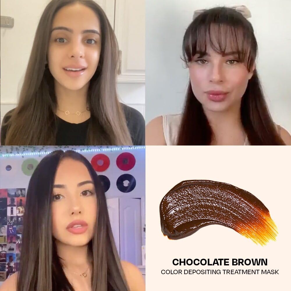 oVertone before and after hair photo showing richer chocolate brown color and improved shine