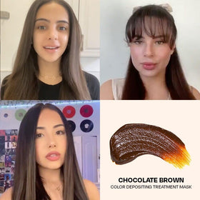 oVertone before and after hair photo showing richer chocolate brown color and improved shine