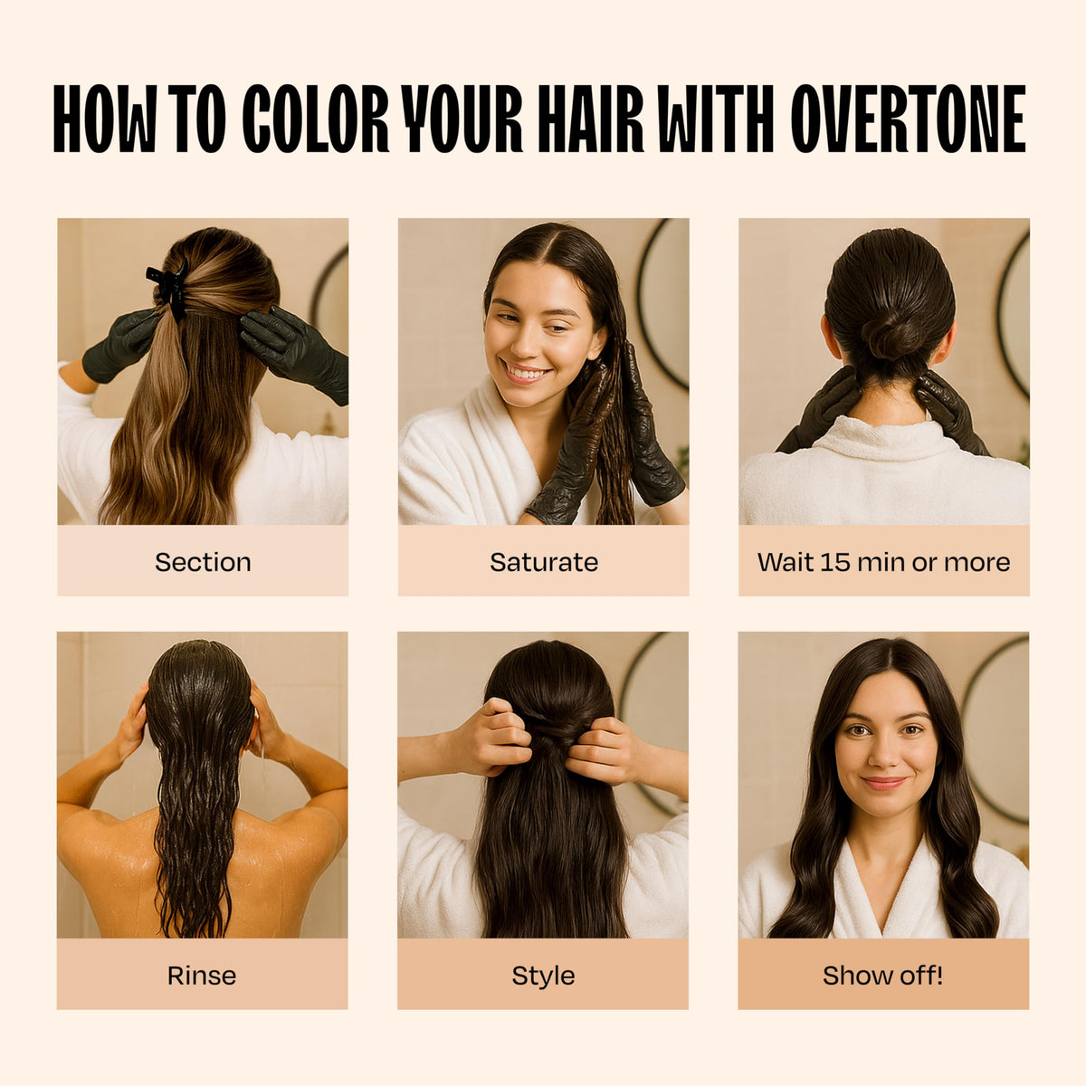 oVertone hair shine close-up after use showing smooth texture and healthy-looking gloss