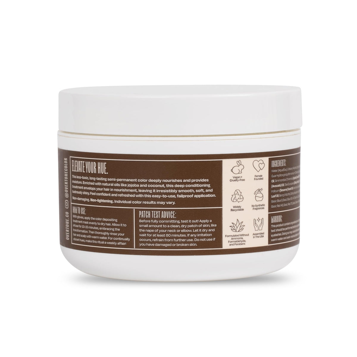 oVertone open jar texture of chocolate brown conditioner highlighting rich creamy consistency