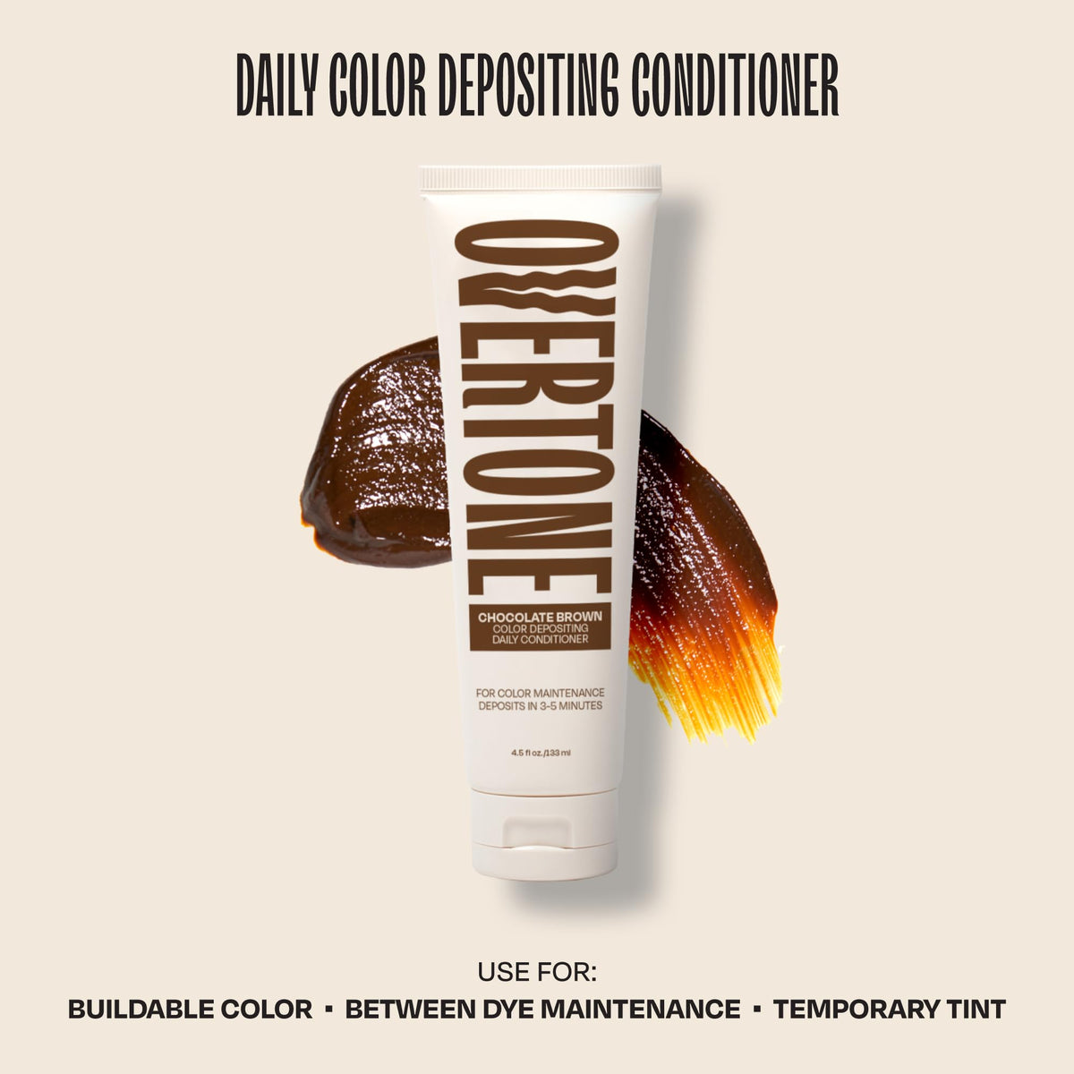 oVertone creamy chocolate brown conditioner texture showing hydrating oils