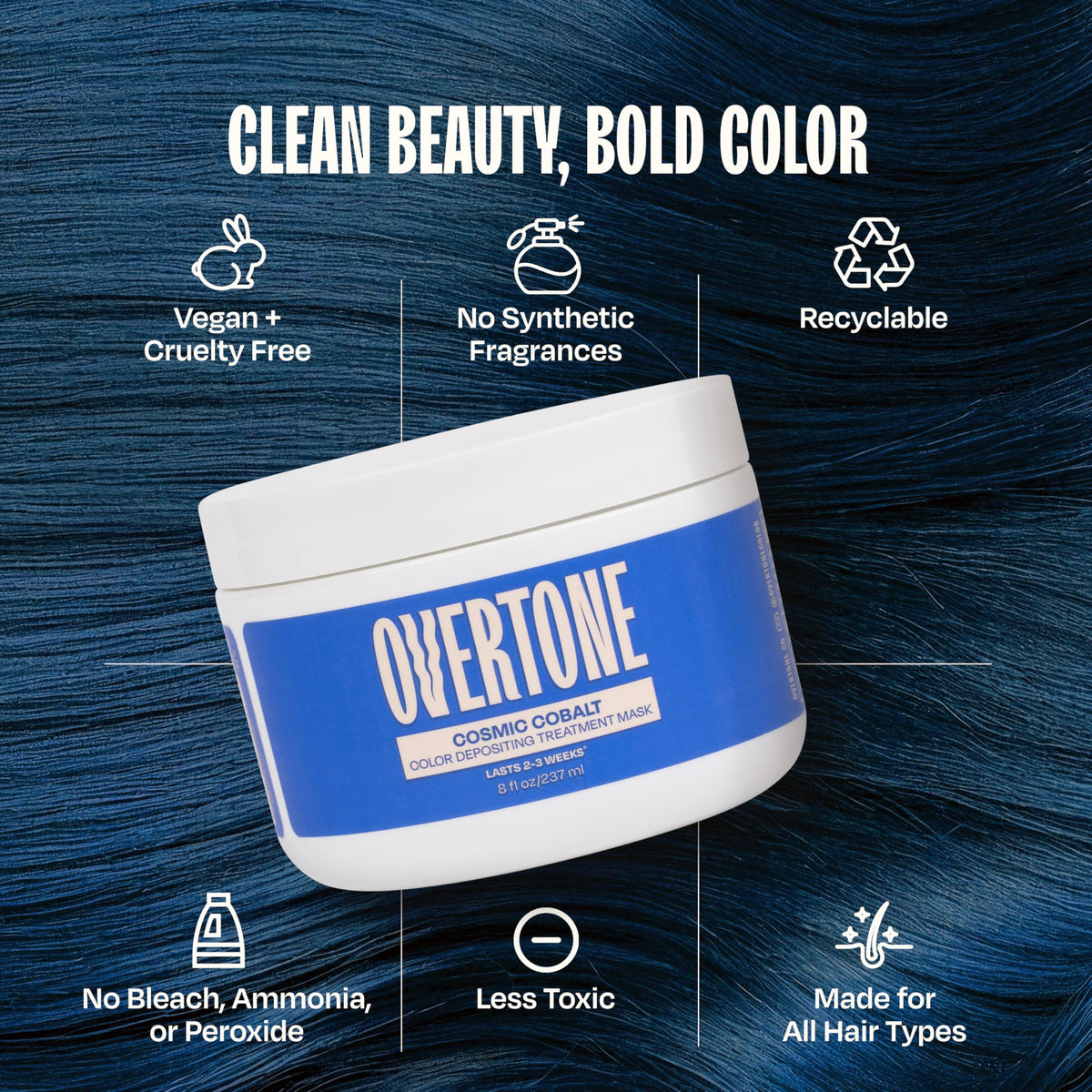 oVertone before and after showing color transformation and improved hair shine