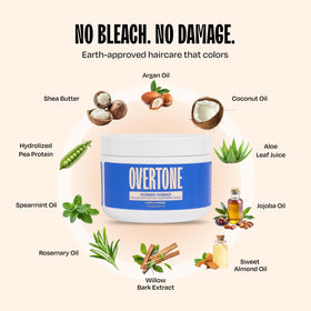 oVertone jar in hand for scale showing compact 8 oz size and travel-friendly benefit