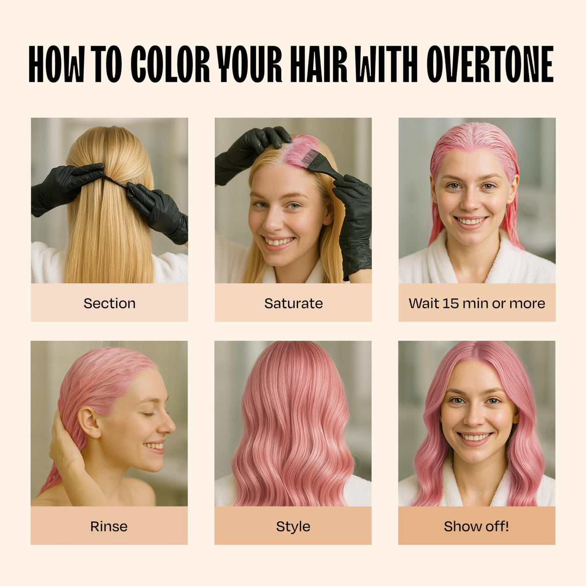 oVertone on curly hair finished pastel pink illustrating soft, conditioned curls