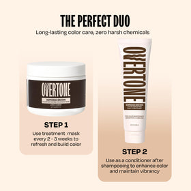 oVertone Espresso Brown swatch on hair strand showing true color payoff and realistic preview