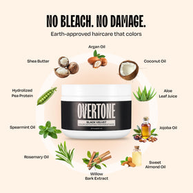 oVertone ingredient label with shea and coconut for nourishing, damage-free color