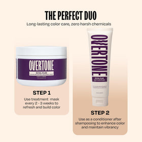 oVertone applying royal plum mask to hair, shows easy at-home color application