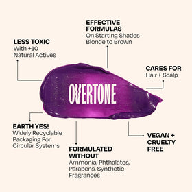 oVertone Royal Plum closeup label showing vegan and gentle formula benefits