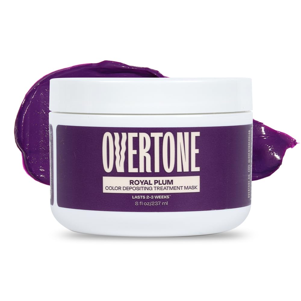 oVertone tub front view showing royal plum color and label, highlights product benefit