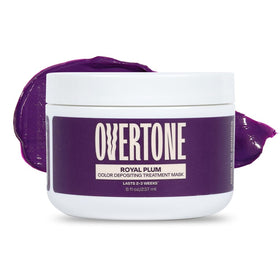 oVertone tub front view showing royal plum color and label, highlights product benefit