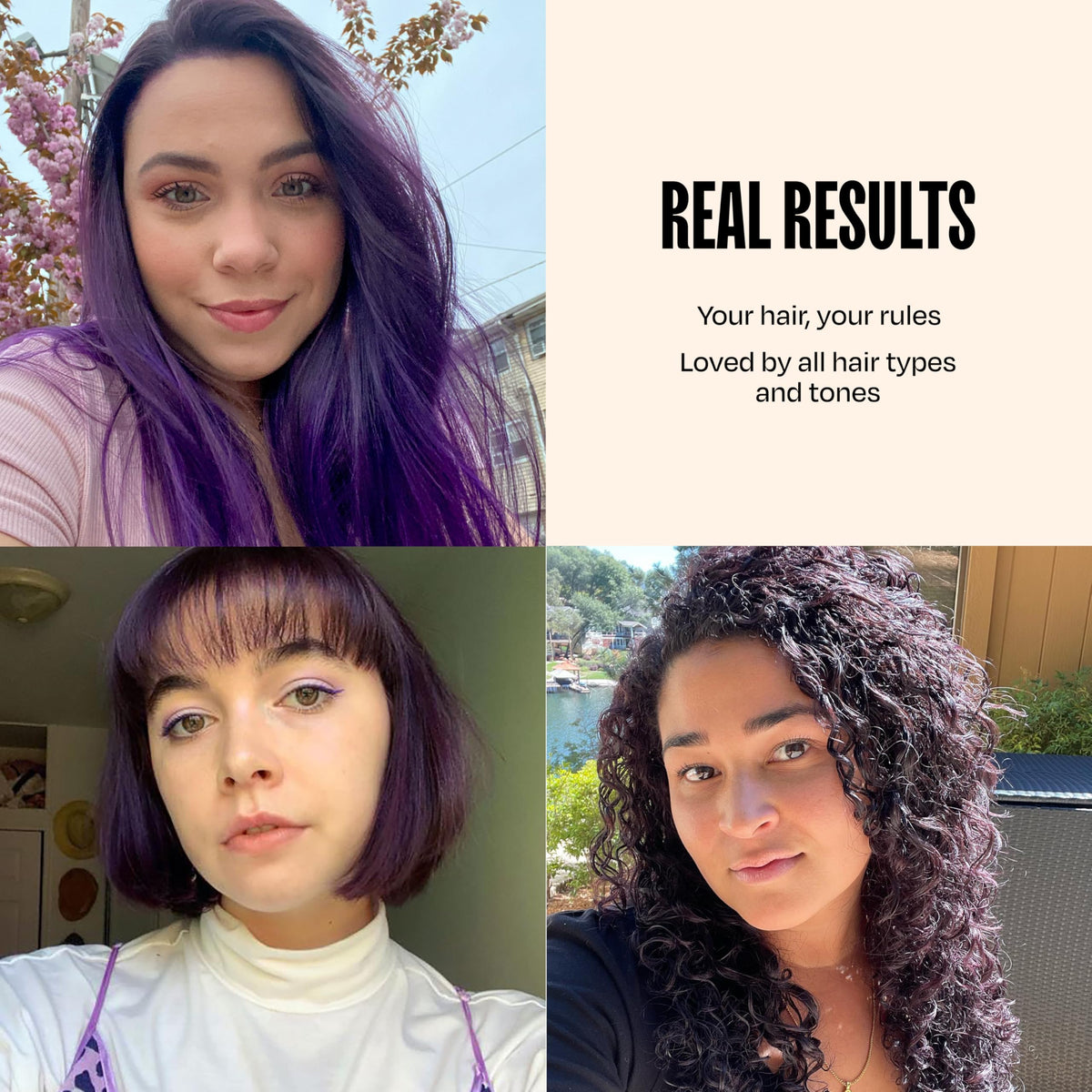 oVertone on straight hair showing glossy plum sheen and smooth texture
