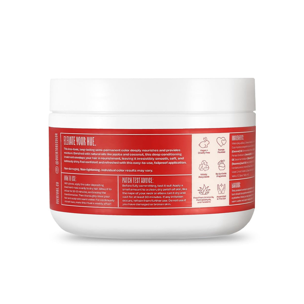 oVertone open jar showing rich Ruby Red texture and conditioning