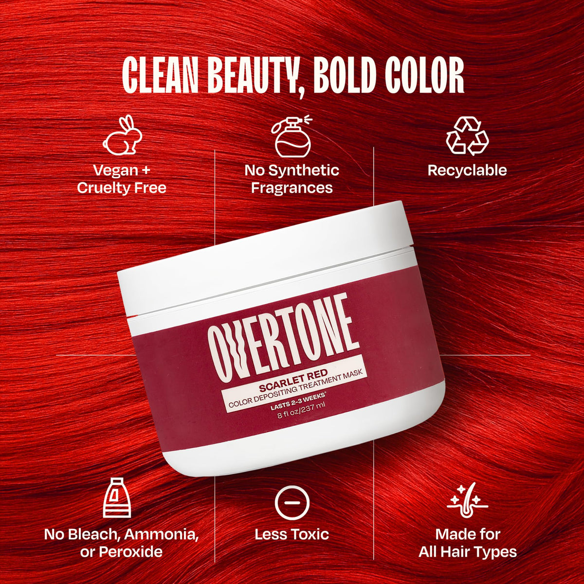 oVertone before and after strand showing color and shine improvement