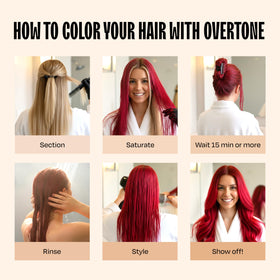 oVertone styled hair after use showcasing bold scarlet finish
