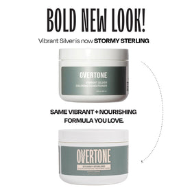 oVertone applying Stormy Sterling onto dry hair demonstrating easy at-home use