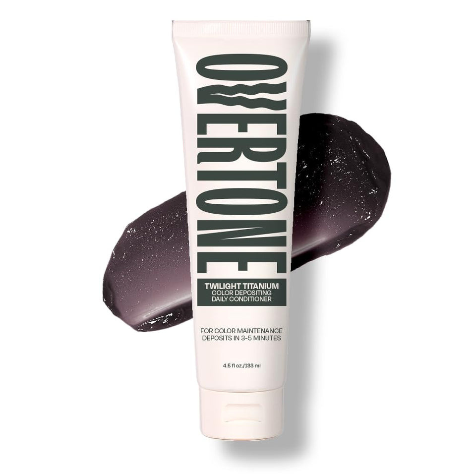 oVertone front packaging showing Twilight Titanium conditioner and product benefit