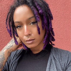 oVertone purple hair after rinse showing glossy hydrated shine