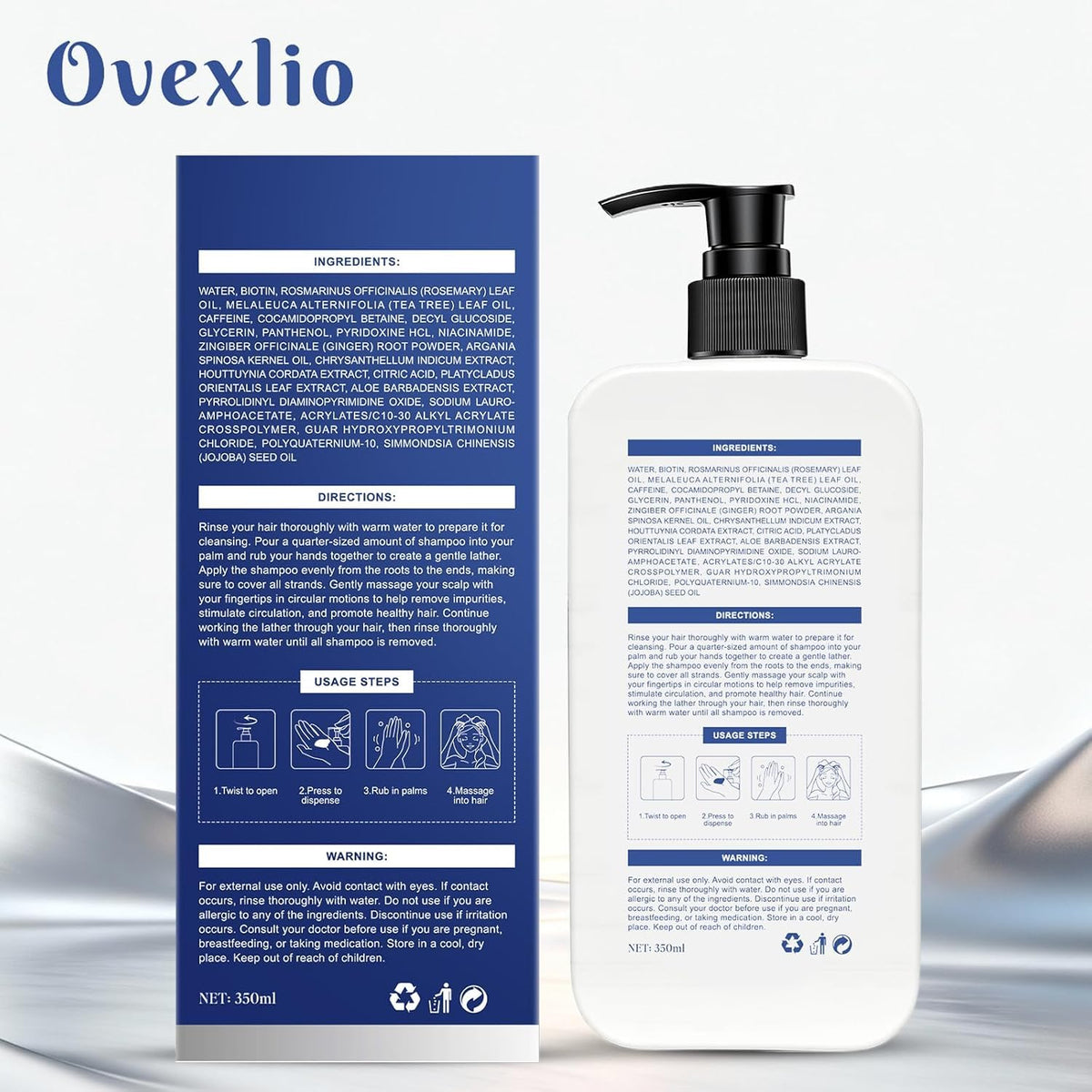 OVEXLIO bottle on shower shelf showing daily routine convenience