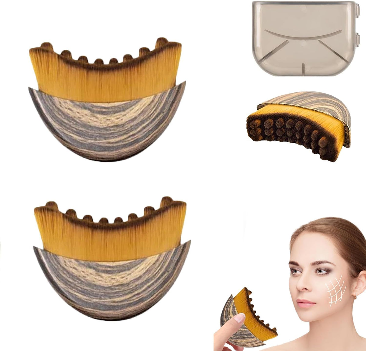 OVQ contour face brush front view showing ergonomic shape and precise fit