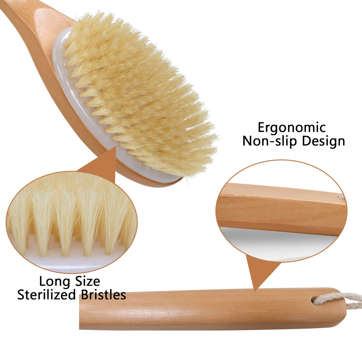 OWIIZI anti-skid wooden handle detail showing secure grip when wet