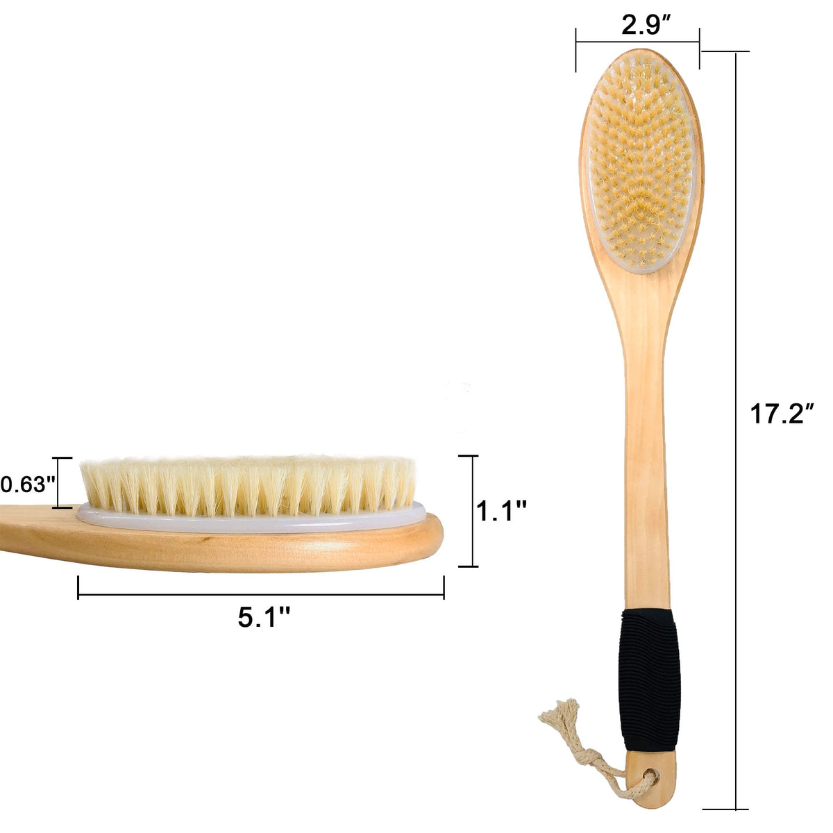OWIIZI brush in shower reaching mid-back for easier cleansing