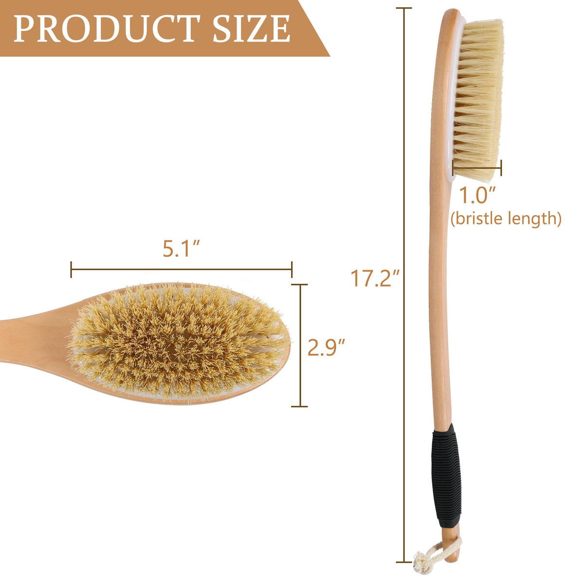 OWIIZI brush beside a hand for scale demonstrating 43cm reach advantage