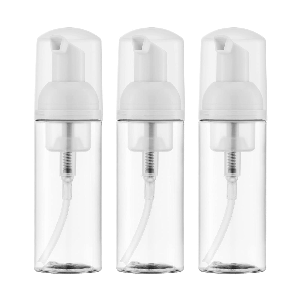 owlyee front view of 3-pack clear foaming bottles showing compact design and travel readiness