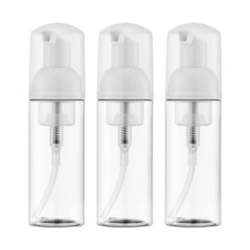 owlyee front view of 3-pack clear foaming bottles showing compact design and travel readiness