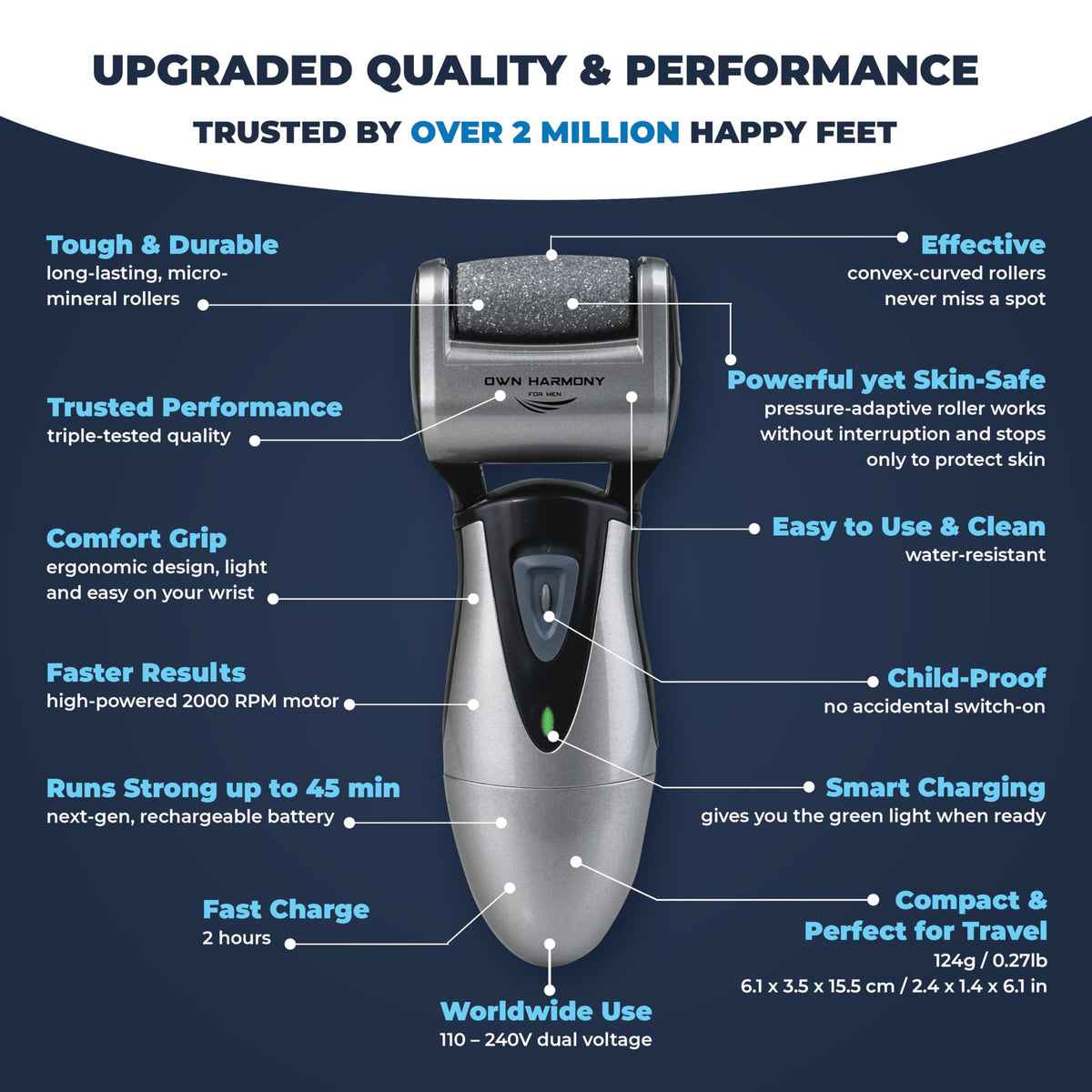 Own Harmony CR900 USB cable and green charging indicator demonstrating quick recharge and battery status