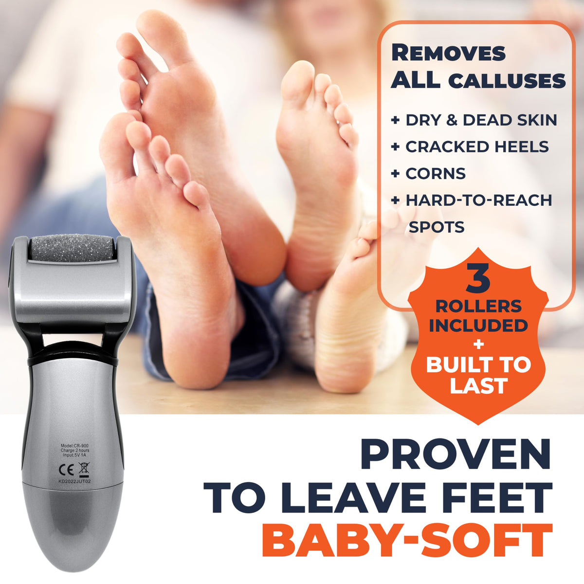 Own Harmony CR900 held in hand to show size and travel portability for convenient foot care