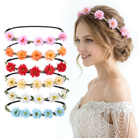 ownoxy front view of six flower crowns neatly arranged showing color variety and styling benefit