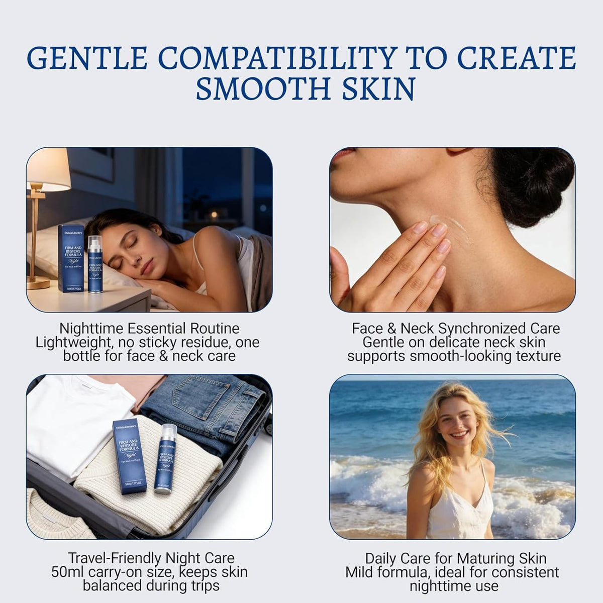Oxmani applying cream to face and neck demonstrating overnight nourishing routine