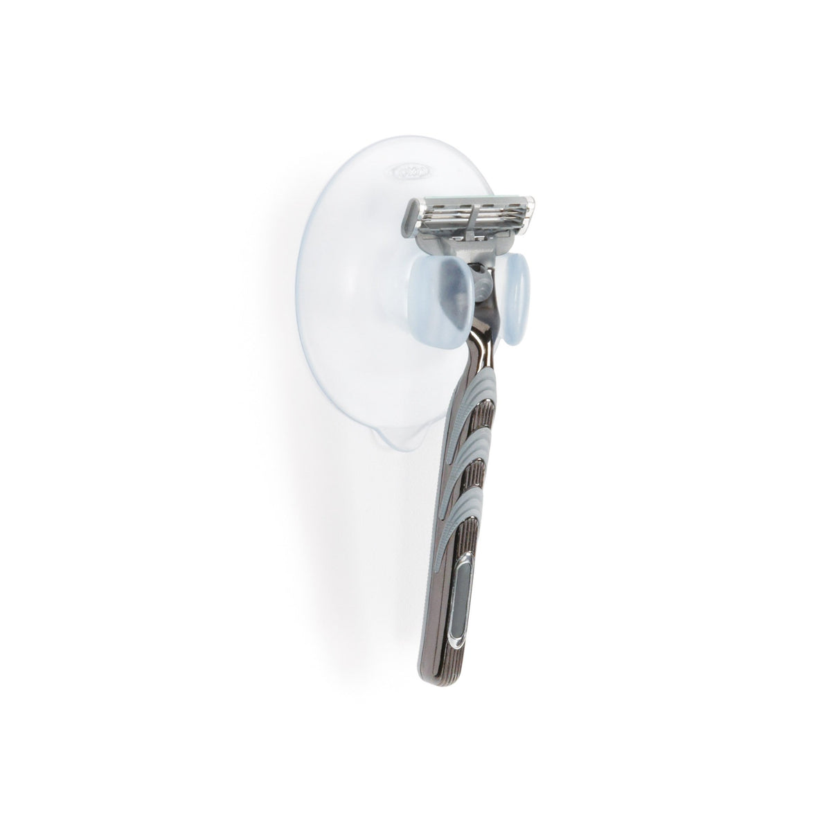 OXO front view of razor holder showing compact design and easy reach