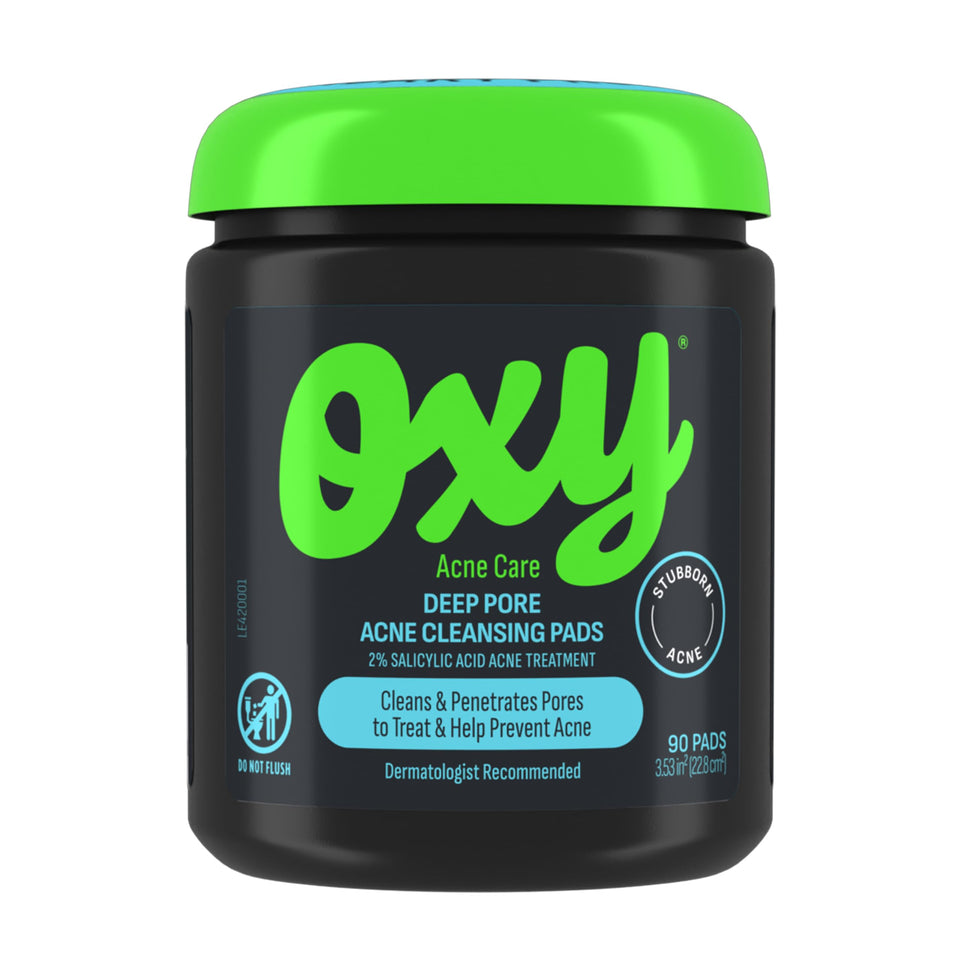 Oxy front packaging showing 90 pads and benefits