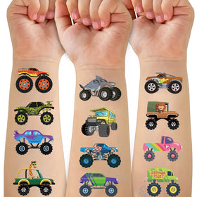Ozepao front packaging showing 10 sheets and playful monster truck art for easy party setup