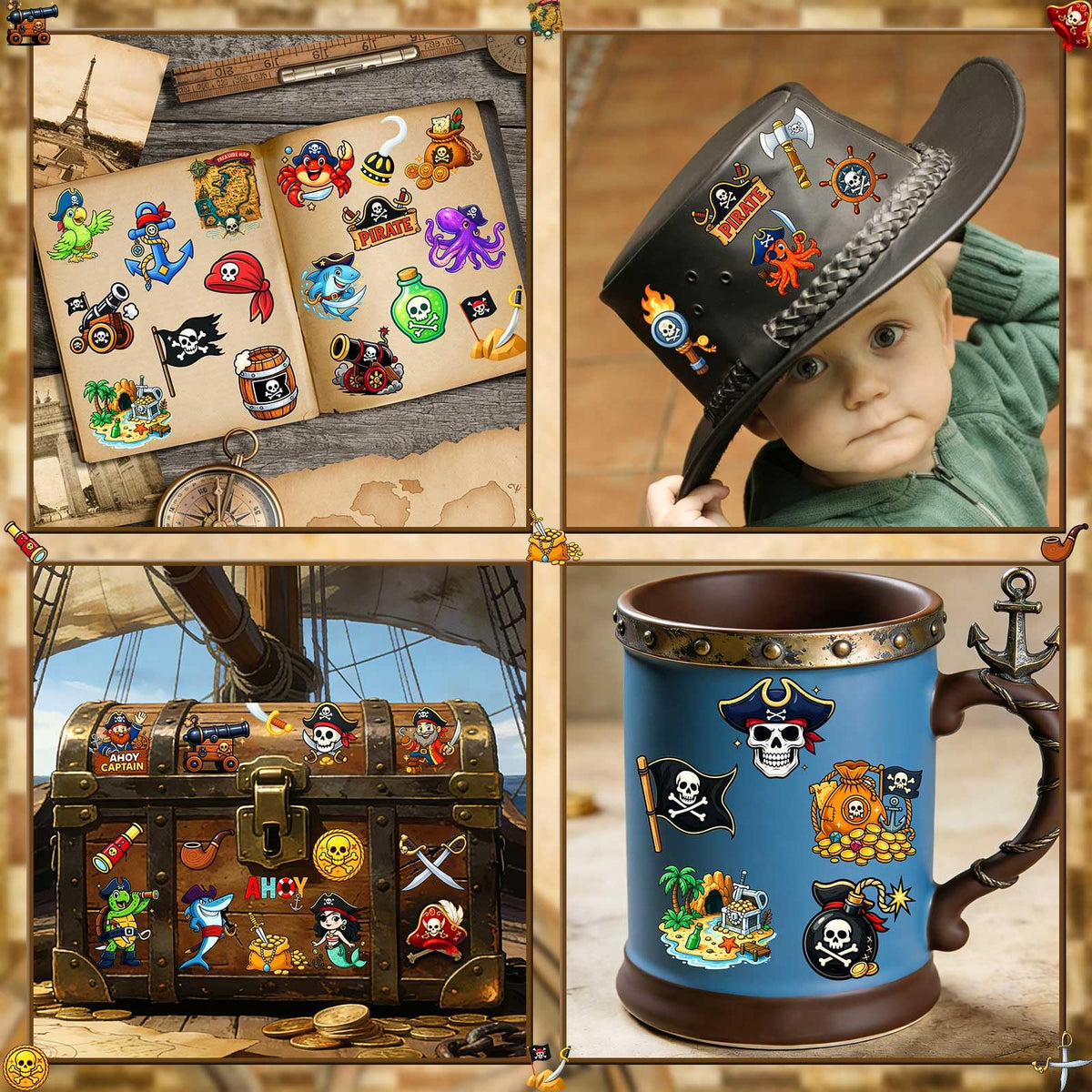 Ozepao pirate tattoos on party table enhancing themed decorations