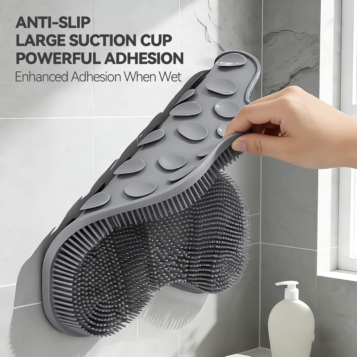 ozner mounted on shower wall for hands-free back and foot washing