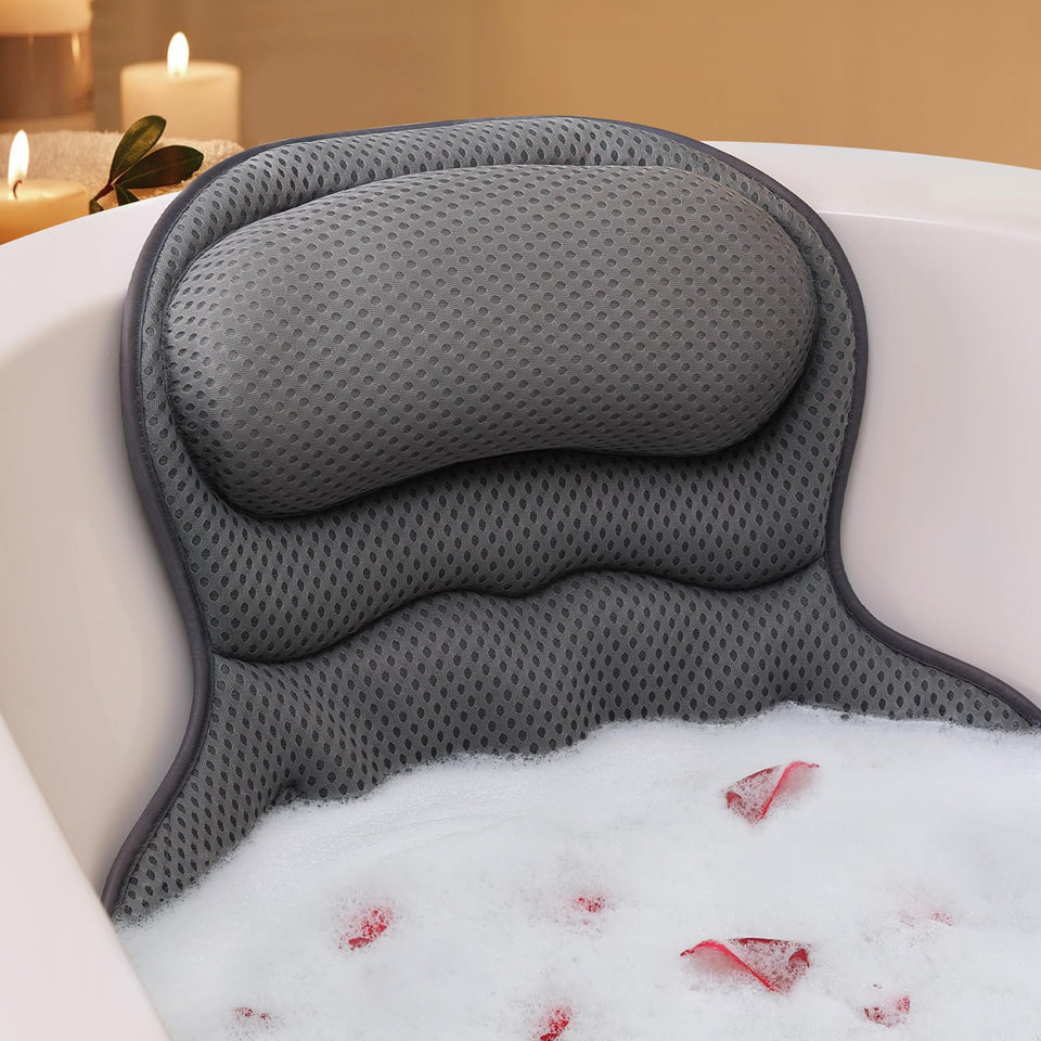 Ozyalo front view bath pillow gray showing full ergonomic shape and comfort