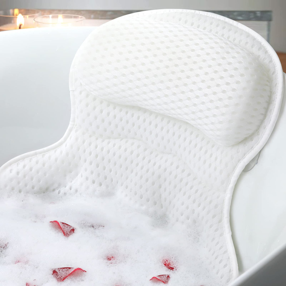 Ozyalo front view of bath pillow showing full ergonomic support and spa comfort