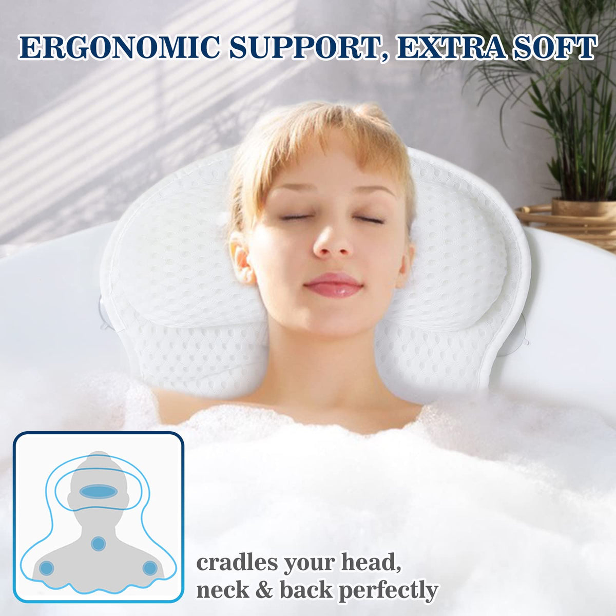 Ozyalo close-up of 4D mesh headrest highlighting soft breathable fabric benefit